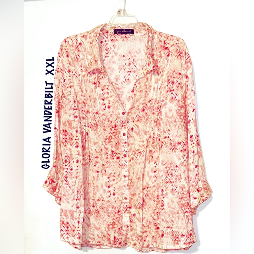 Gloria Vanderbilt Women's Pink Patterned Smock Style Blouse RUNS BIG XXL